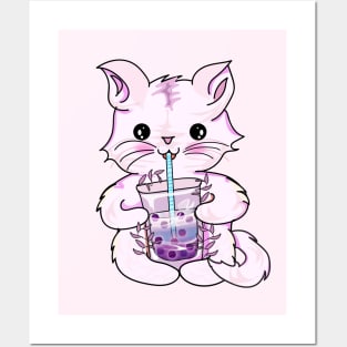 Cat boba tea Posters and Art